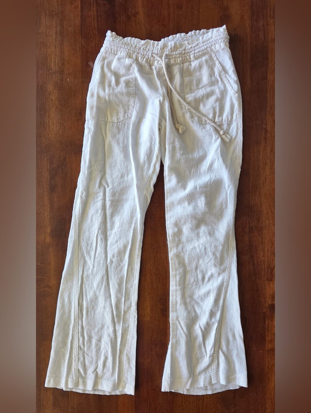 Roxy Oceanside Linen Blend Beach Pant S Vacation Surf White Coastal
